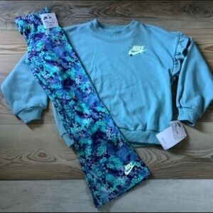Nike Girls Aqua Sweatshirt & Blue Floral Leggings Set